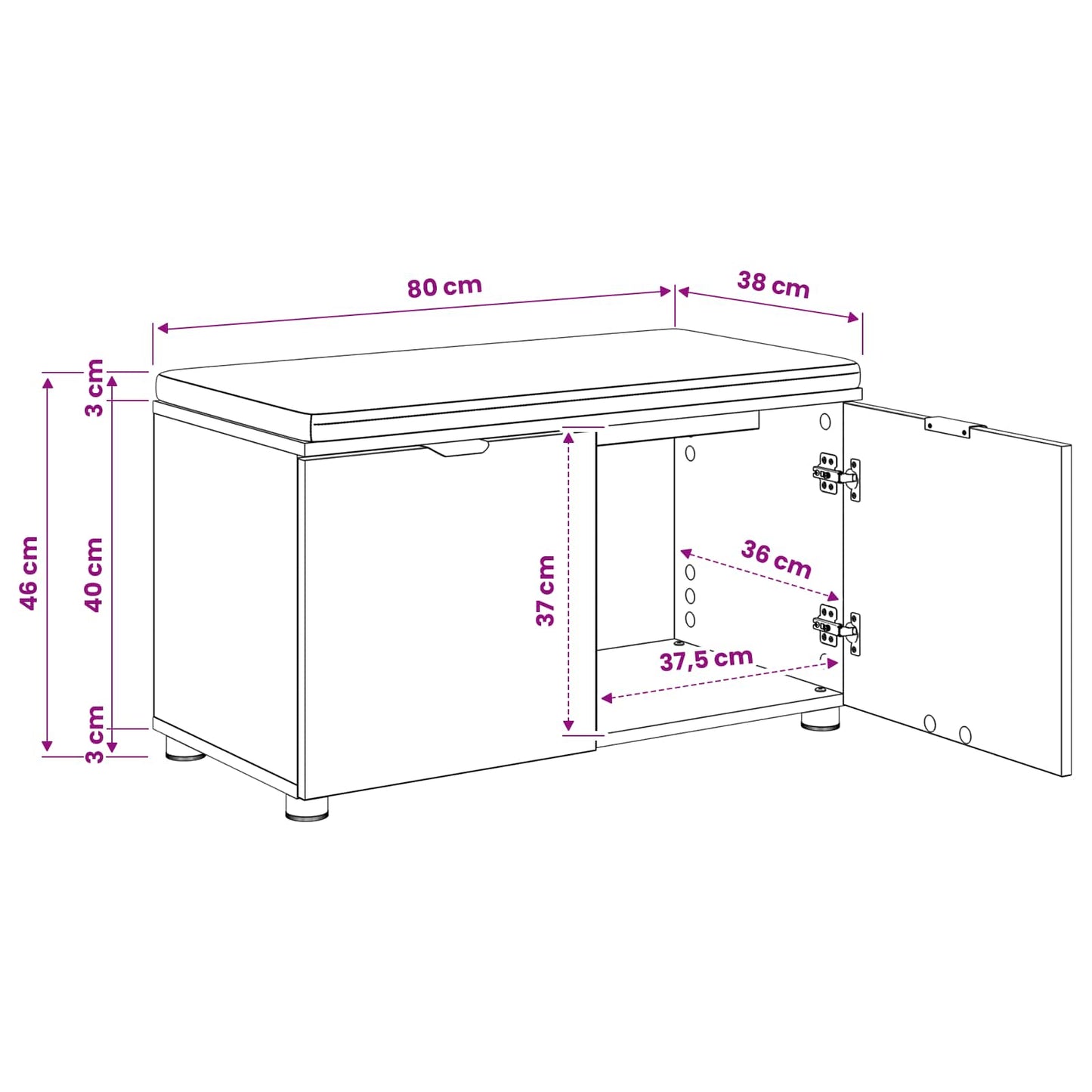 Cipőpad Párnával Kézműves Tölgy 80 x 38 x 46 cm Szerelt Fa