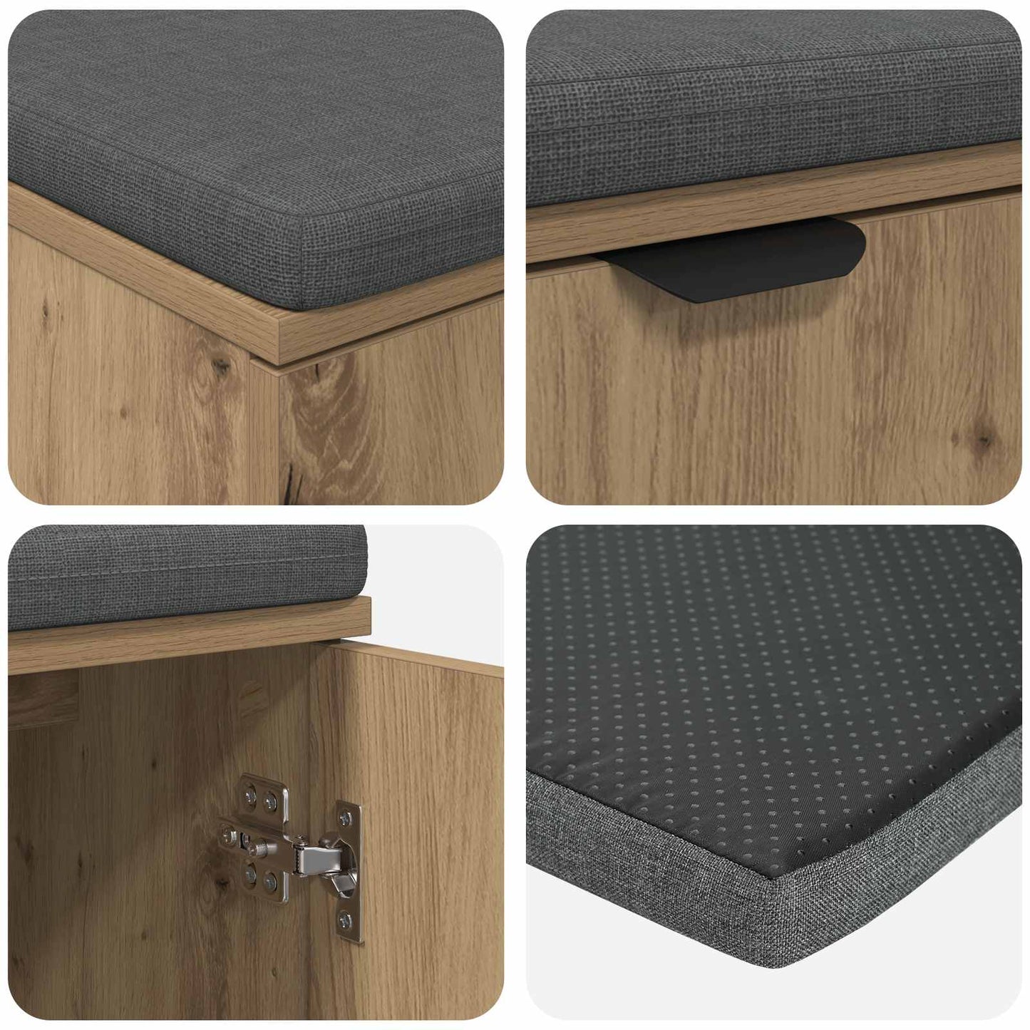 Cipőpad Párnával Kézműves Tölgy 100 x 38 x 46 cm Szerelt Fa