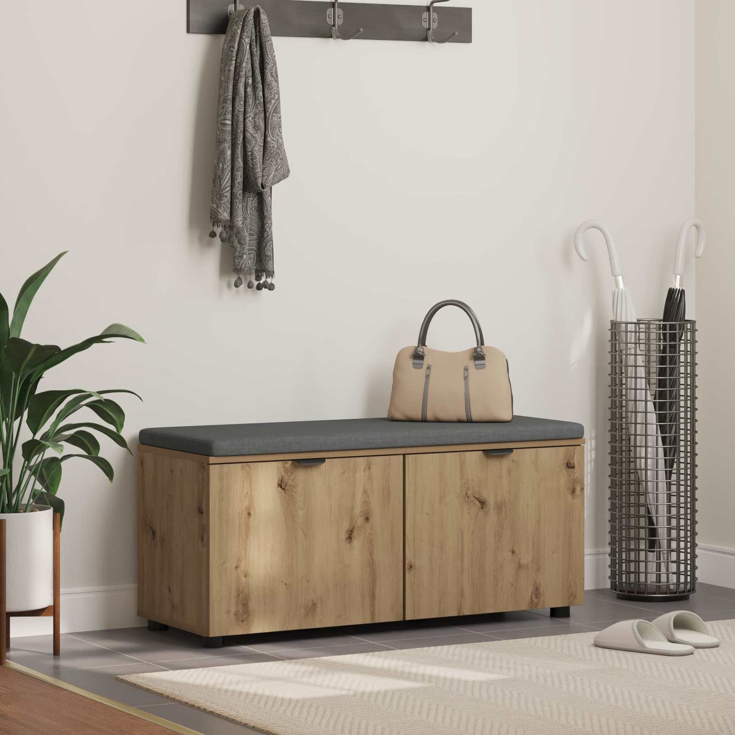 Cipőpad Párnával Kézműves Tölgy 100 x 38 x 46 cm Szerelt Fa