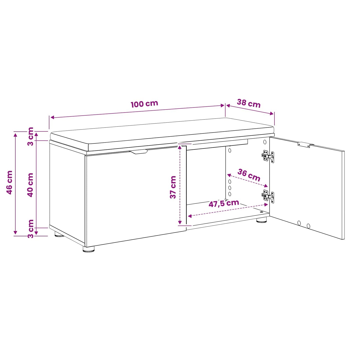 Cipőpad Párnával Kézműves Tölgy 100 x 38 x 46 cm Szerelt Fa