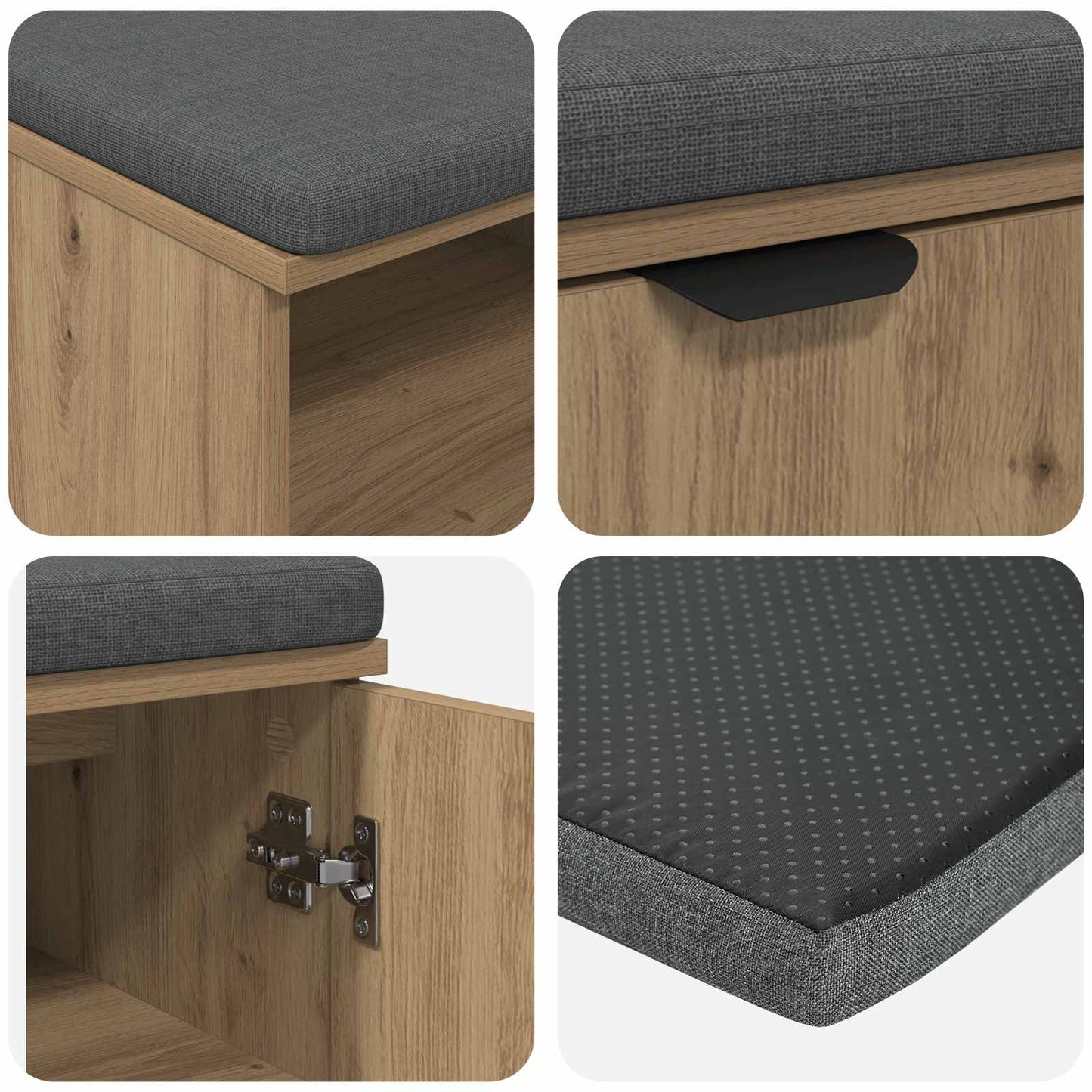 Cipőpad Párnával Kézműves Tölgy 60 x 38 x 46 cm Szerelt Fa