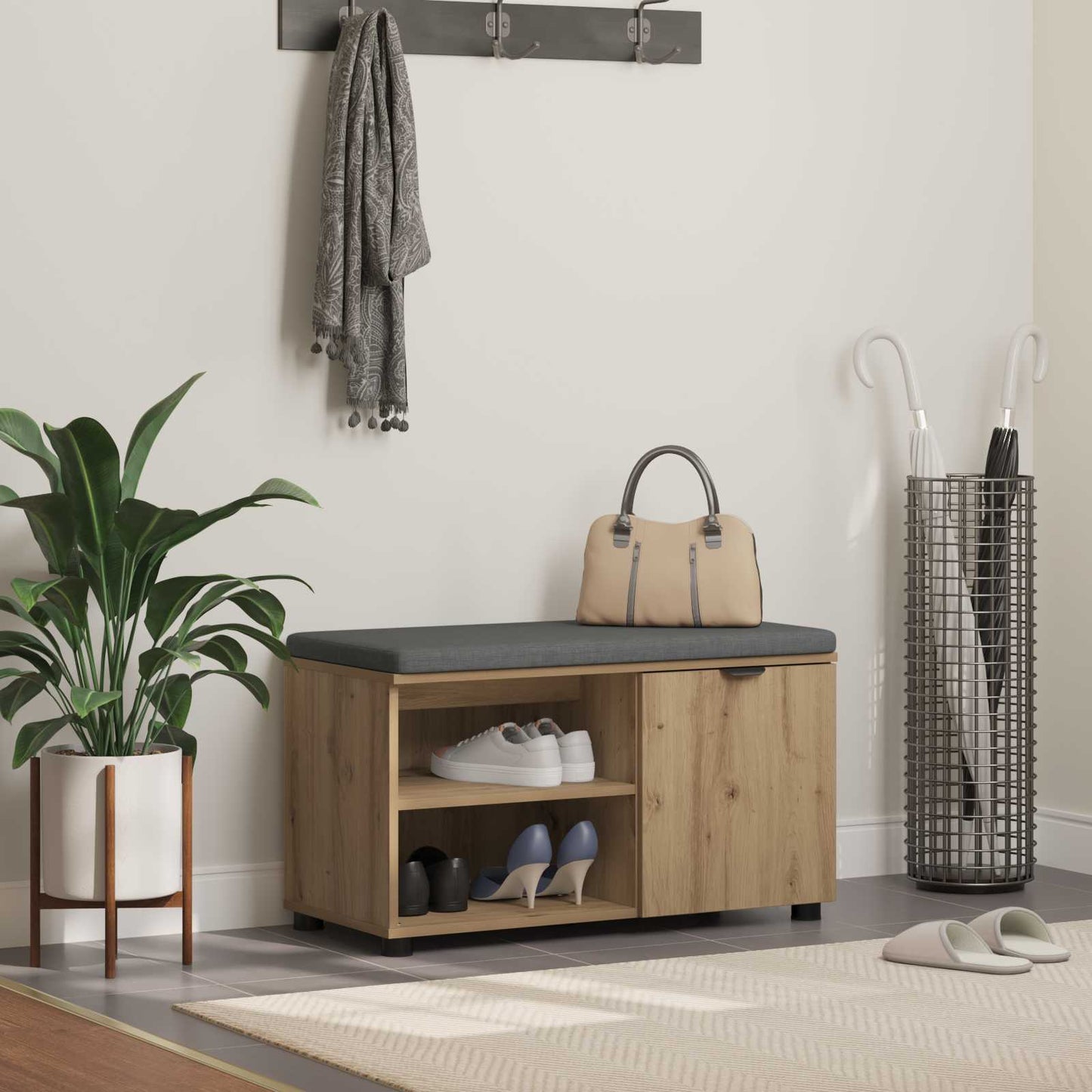 Cipőpad Párnával Kézműves Tölgy 80 x 38 x 46 cm Szerelt Fa