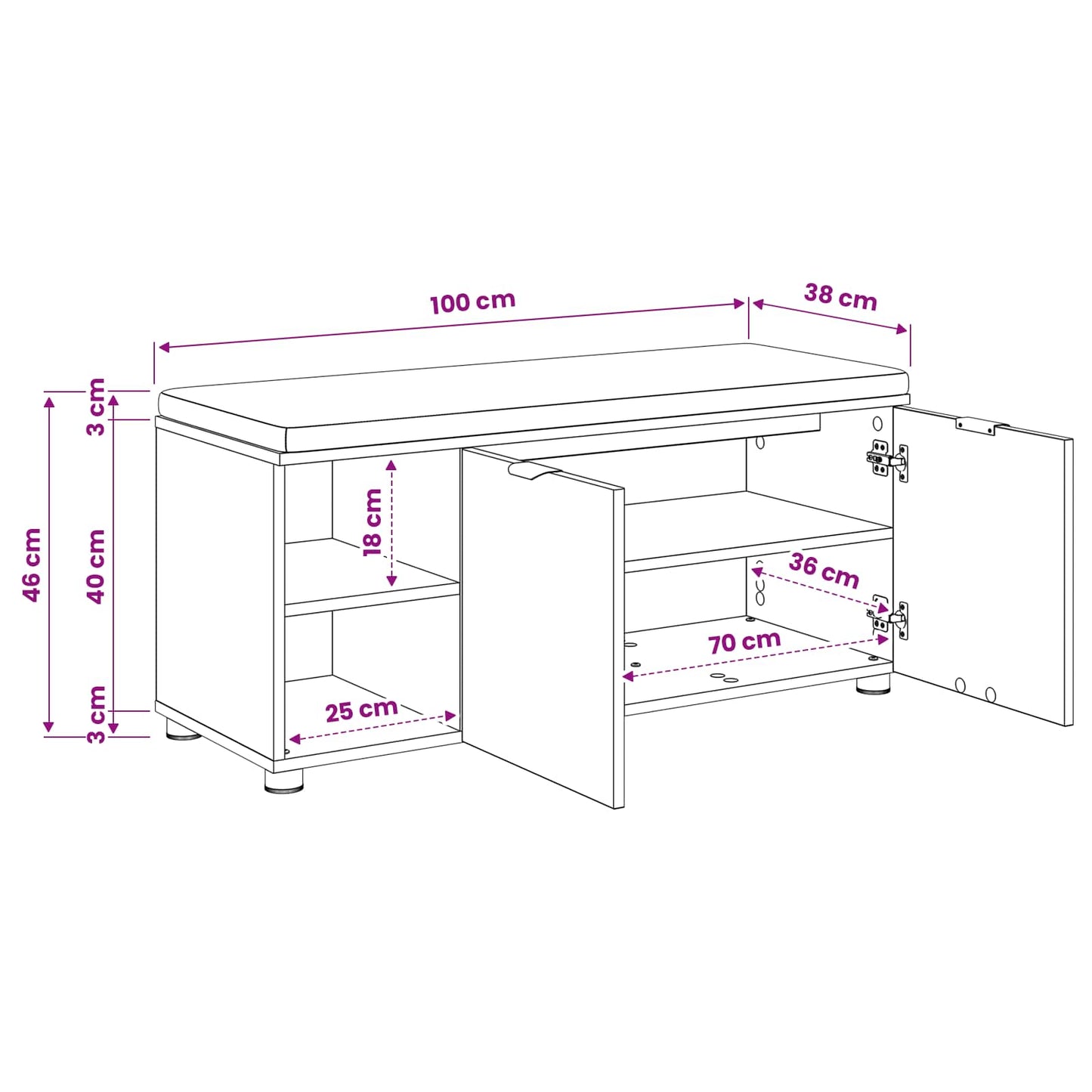 Cipőpad Párnával Kézműves Tölgy 100 x 38 x 46 cm Szerelt Fa