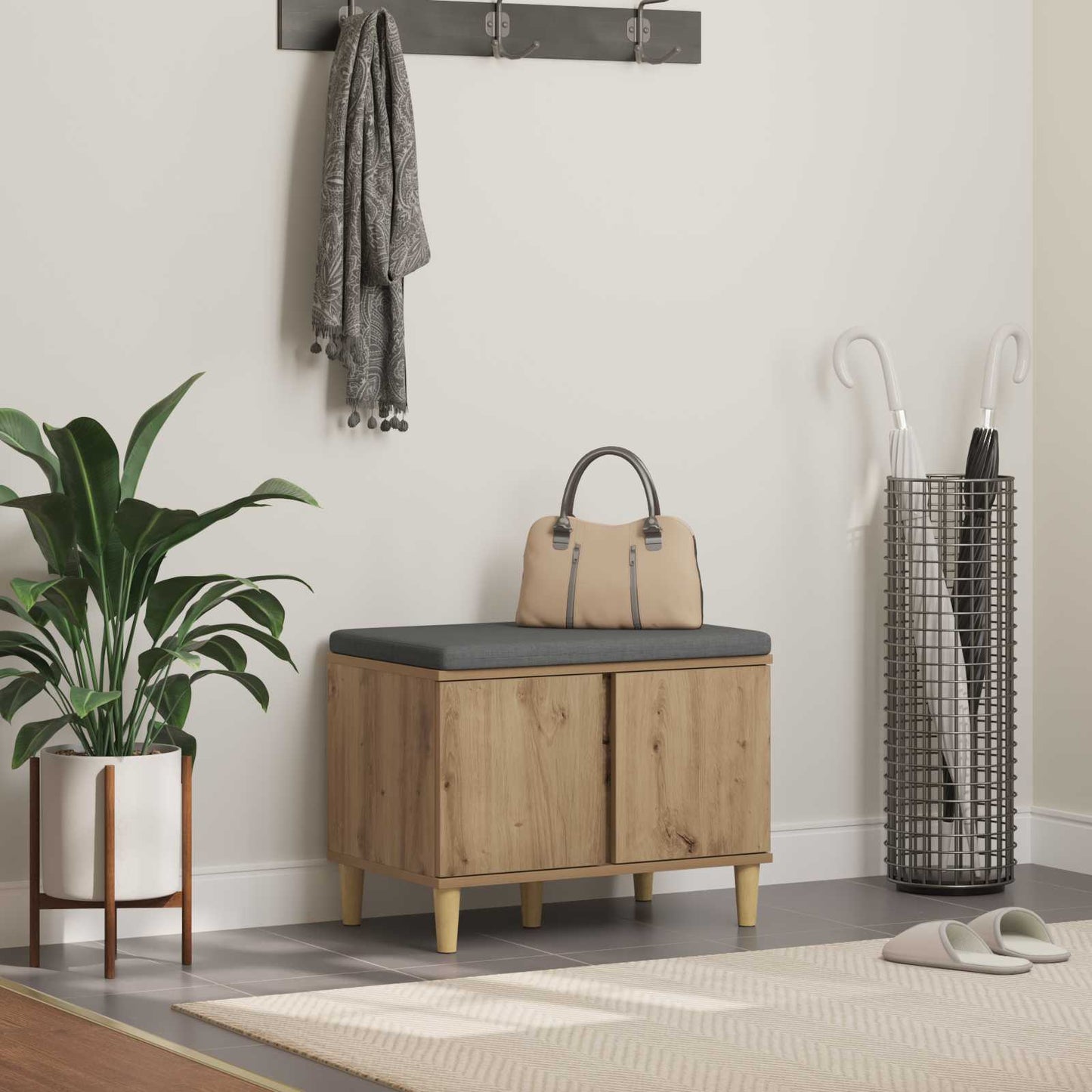 Cipőpad Párnával Kézműves Tölgy 60 x 38 x 46 cm Szerelt Fa