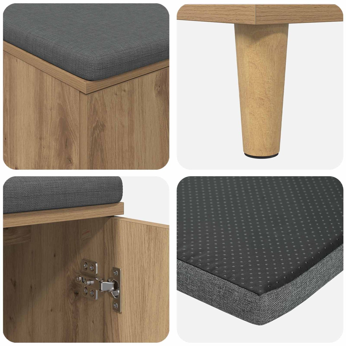 Cipőpad Párnával Kézműves Tölgy 80 x 38 x 46 cm Szerelt Fa