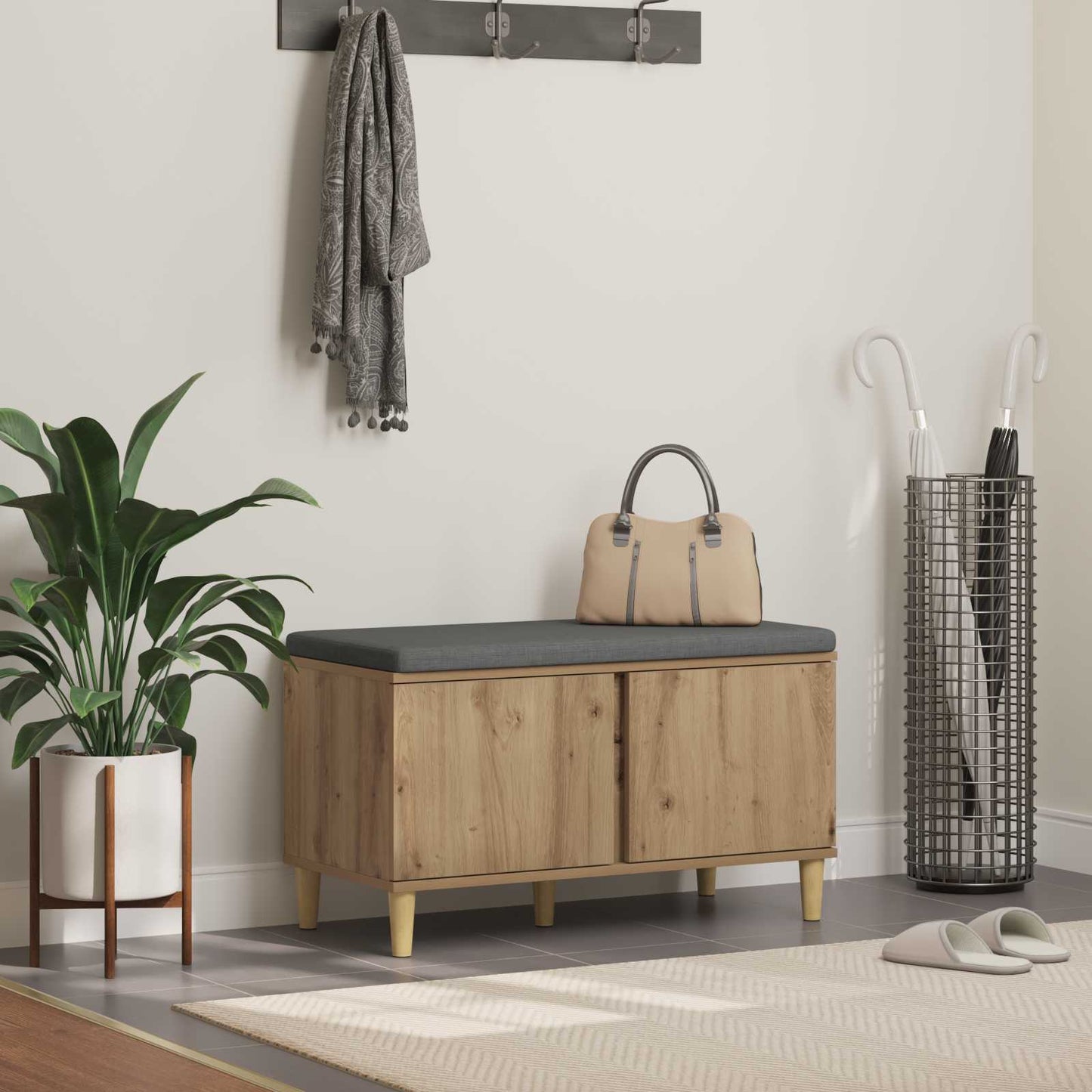 Cipőpad Párnával Kézműves Tölgy 80 x 38 x 46 cm Szerelt Fa