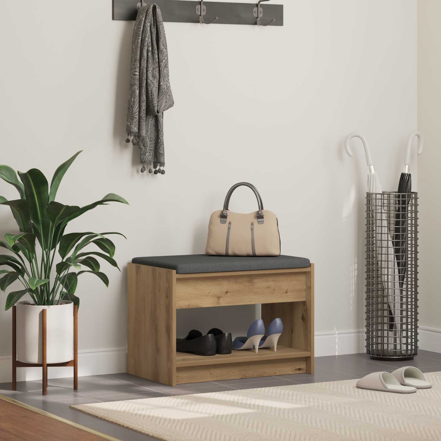 Cipőpad Párnával Kézműves Tölgy 63 x 38 x 45 cm Szerelt Fa