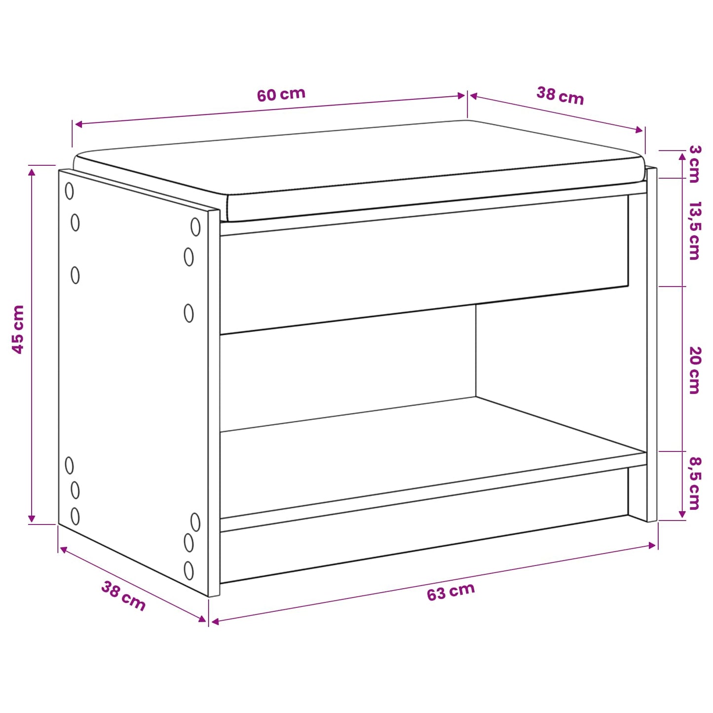 Cipőpad Párnával Kézműves Tölgy 63 x 38 x 45 cm Szerelt Fa
