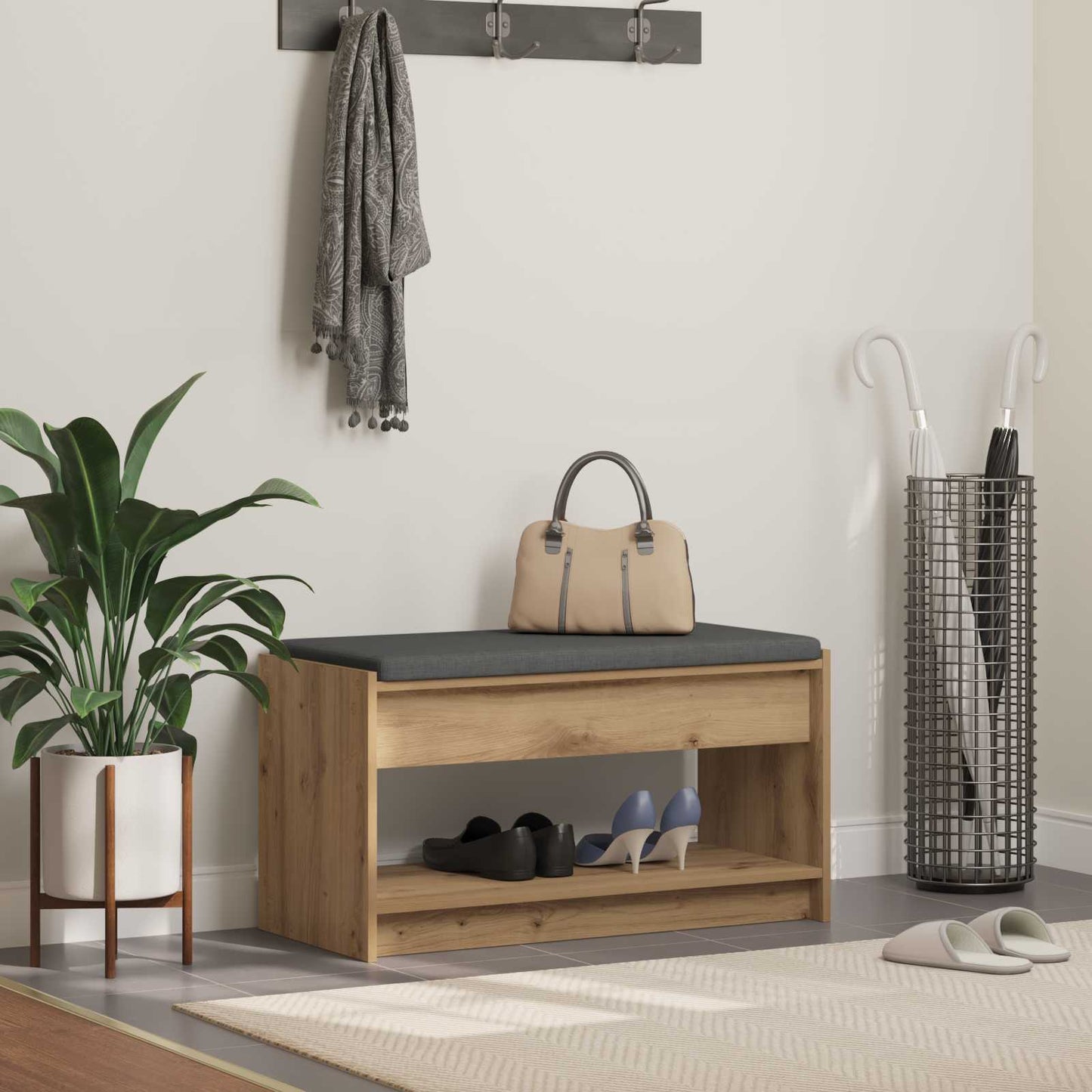 Cipőpad Párnával Kézműves Tölgy 83 x 38 x 45 cm Szerelt Fa