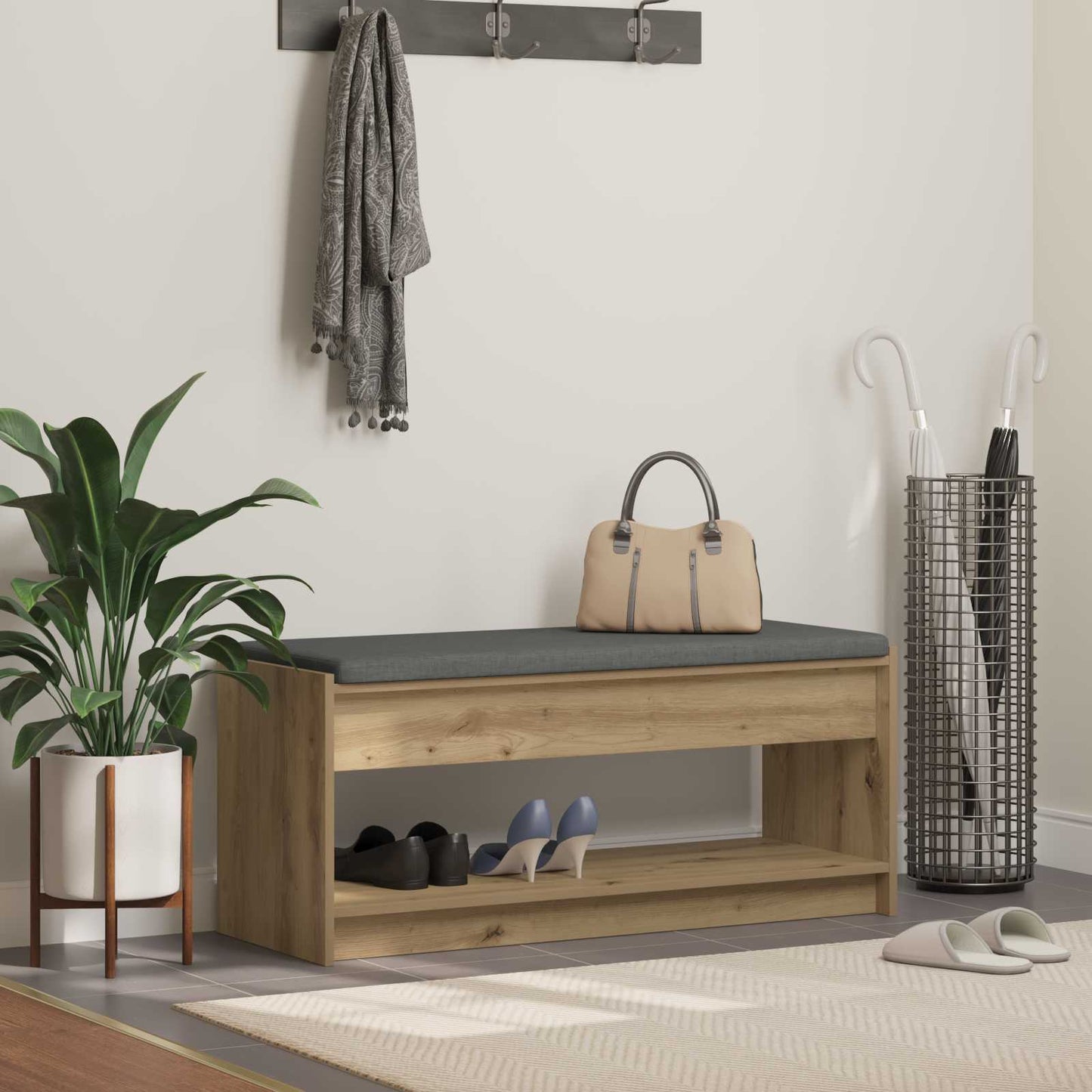 Cipőpad Párnával Kézműves Tölgy 103 x 38 x 45 cm Szerelt Fa