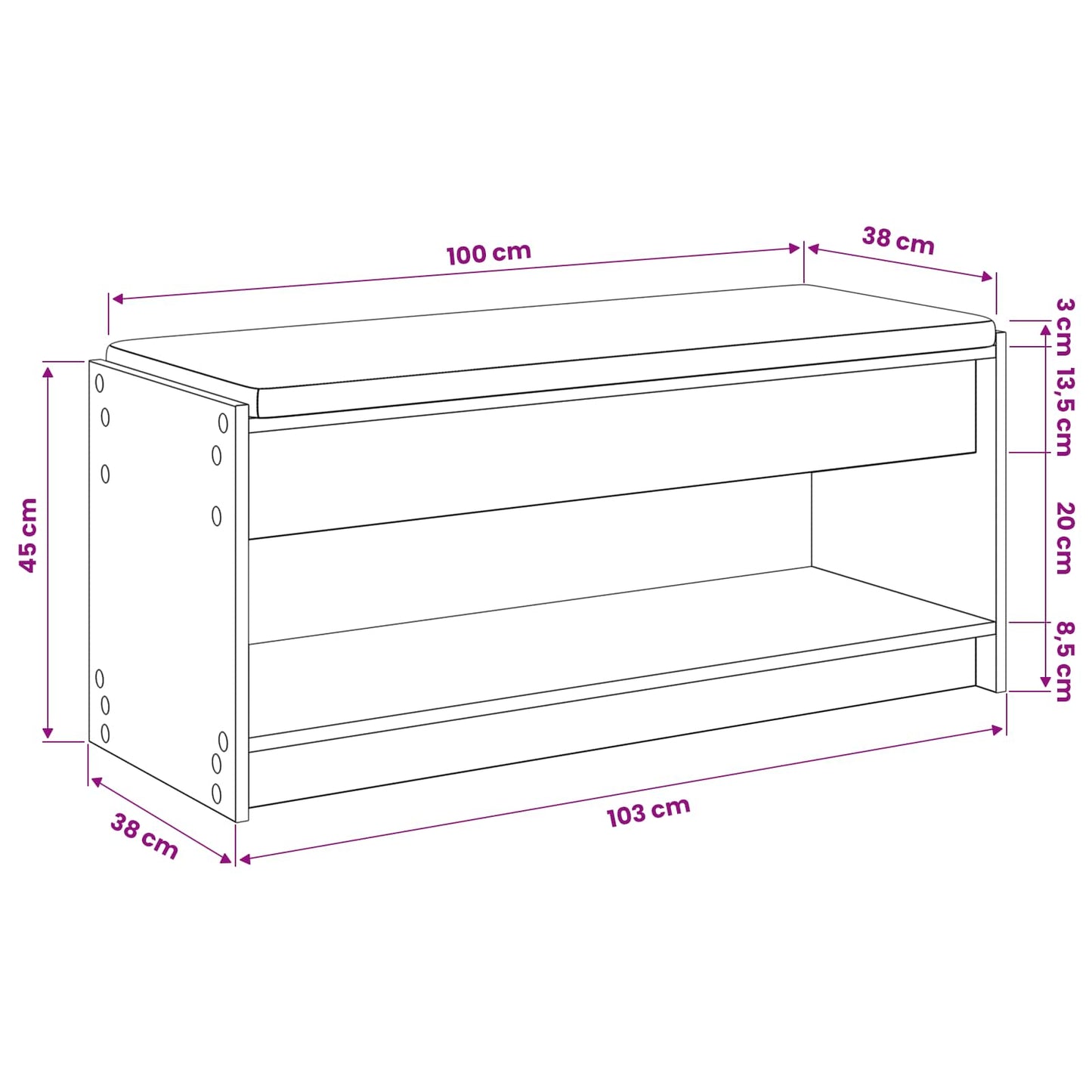 Cipőpad Párnával Kézműves Tölgy 103 x 38 x 45 cm Szerelt Fa