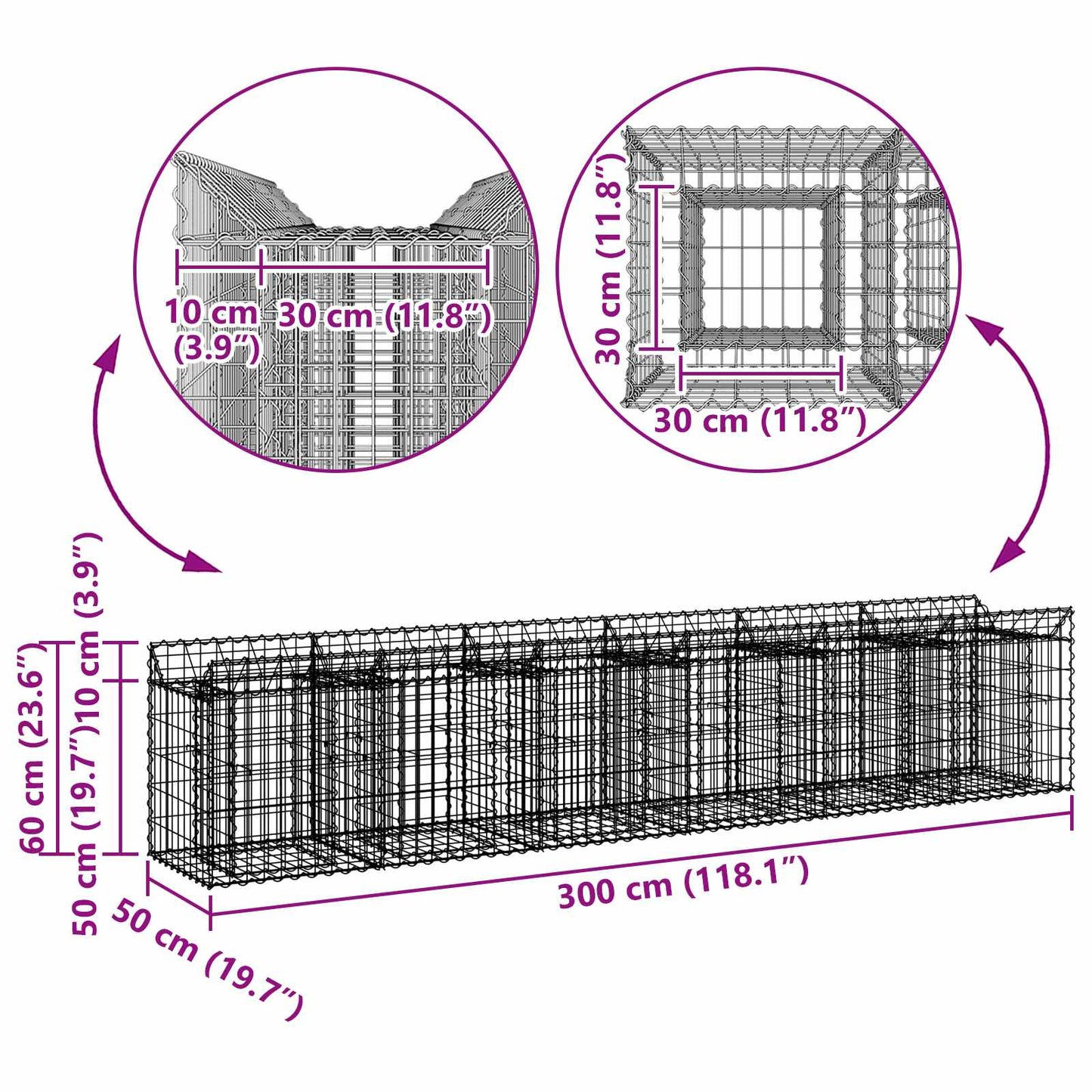 Gabion emelt ágy 2 pcs Ezüst