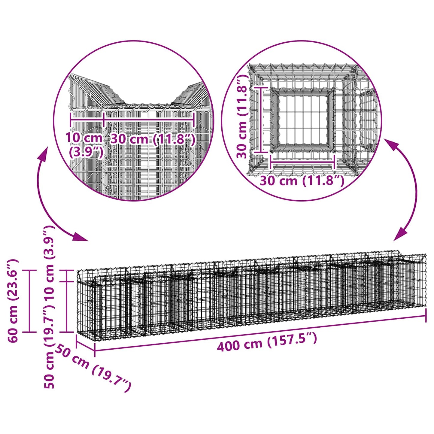 Gabion emelt ágy 2 pcs Ezüst