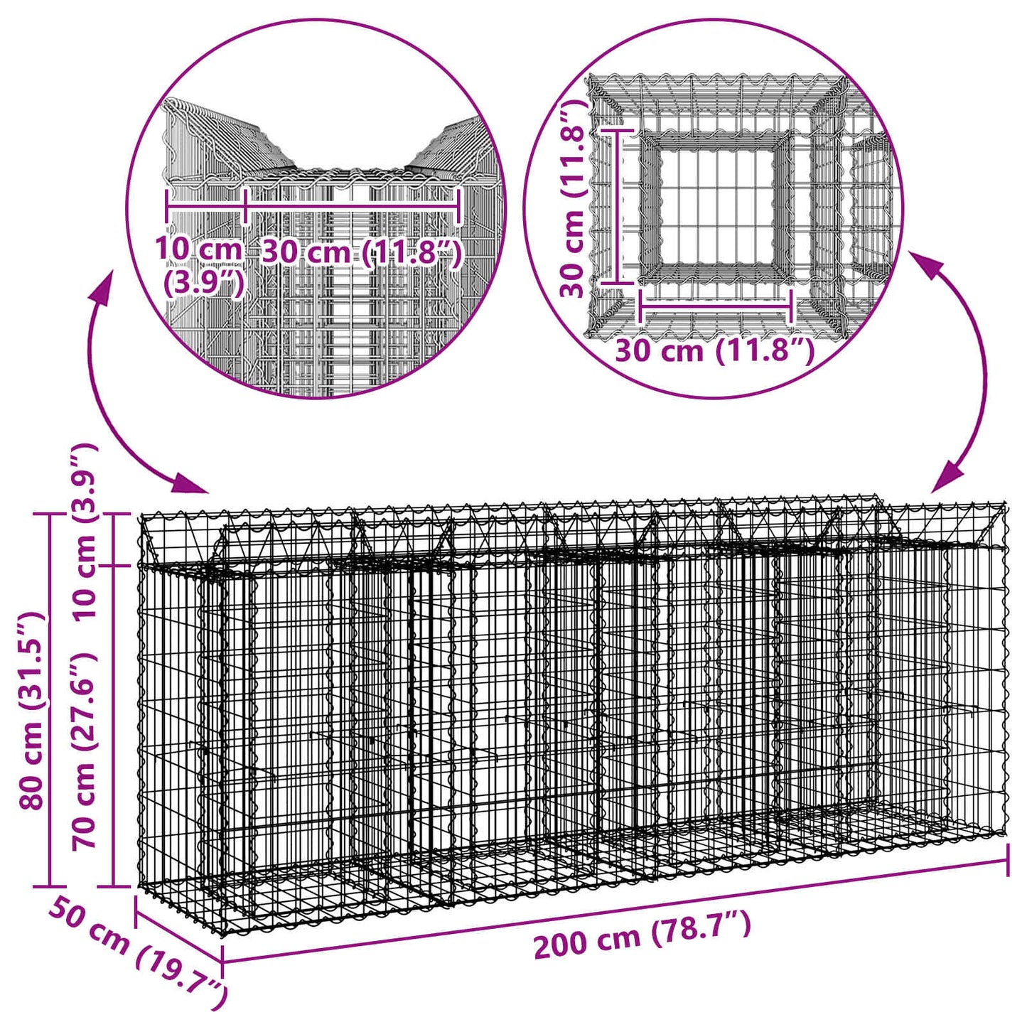 Gabion emelt ágy 2 pcs Ezüst