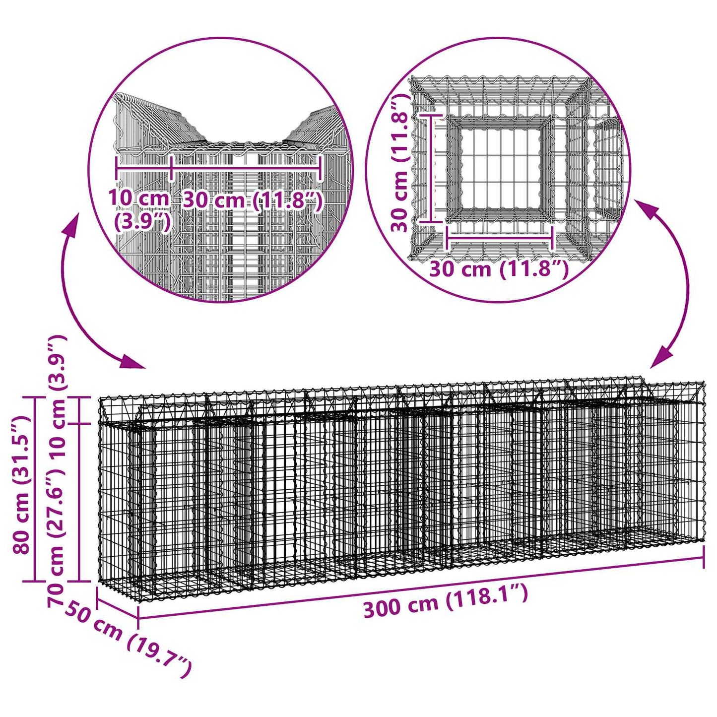 Gabion emelt ágy 2 pcs Ezüst