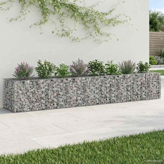 Gabion emelt ágy 2 pcs Ezüst 340 x 60 x 55 cm Horganyzott acél