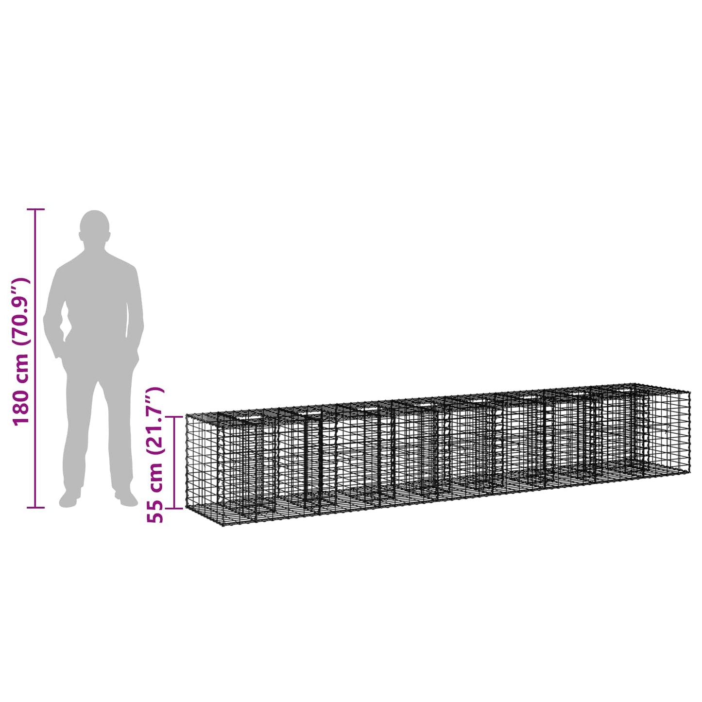 Gabion emelt ágy 2 pcs Ezüst 340 x 60 x 55 cm Horganyzott acél