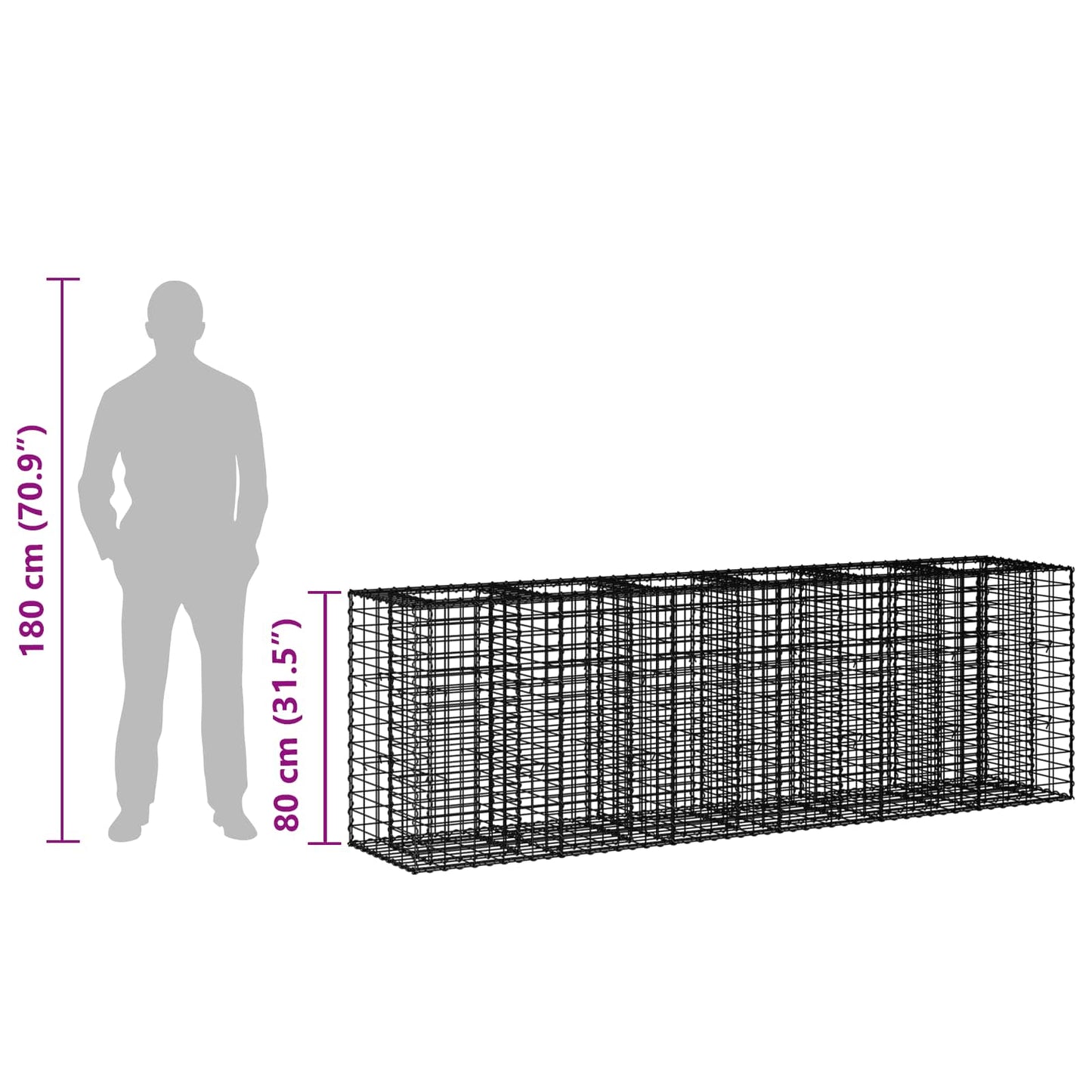 Gabion emelt ágy 2 pcs Ezüst 250 x 50 x 80 cm Horganyzott acél