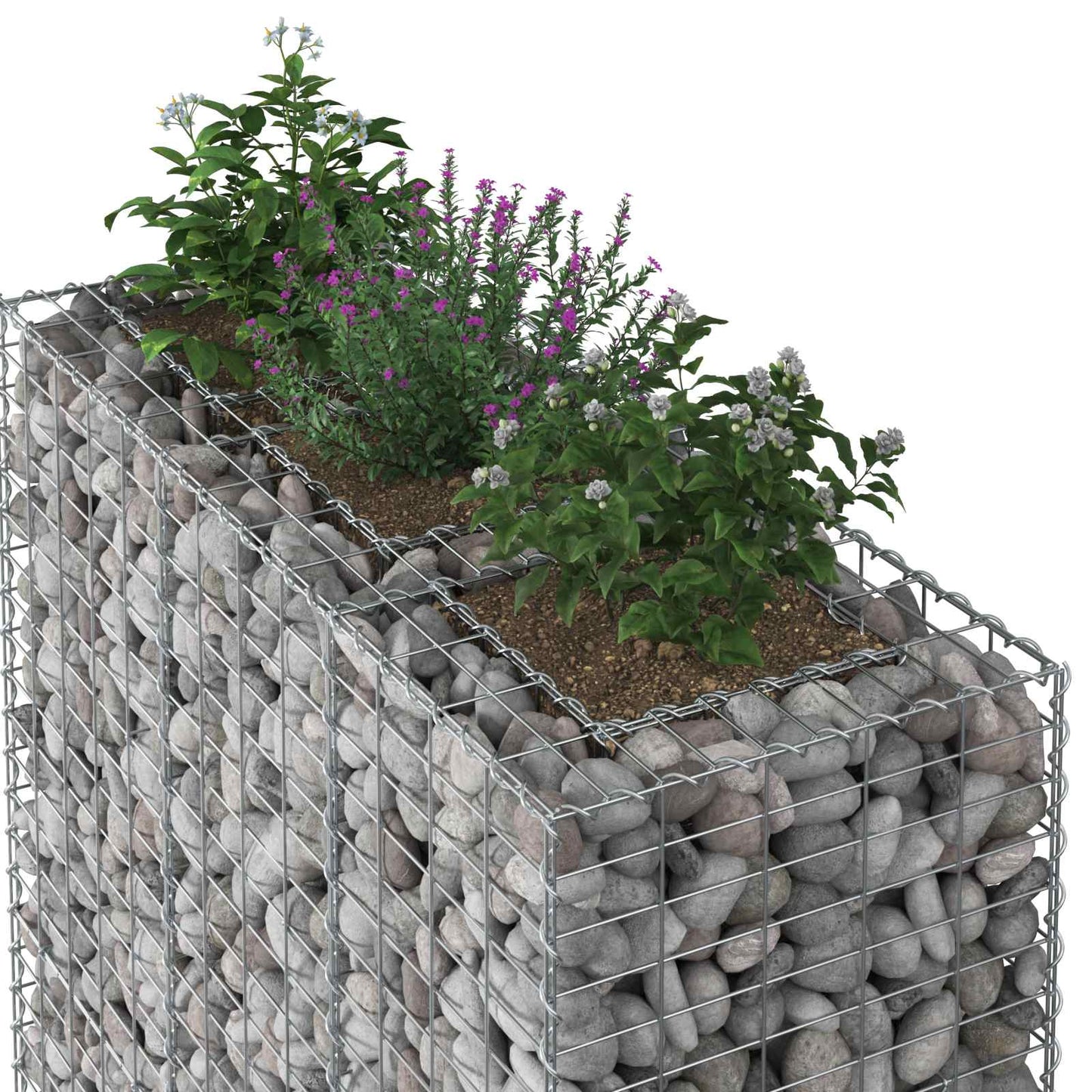 Gabion emelt ágy 2 pcs Ezüst 130 x 50 x 150 cm Horganyzott acél