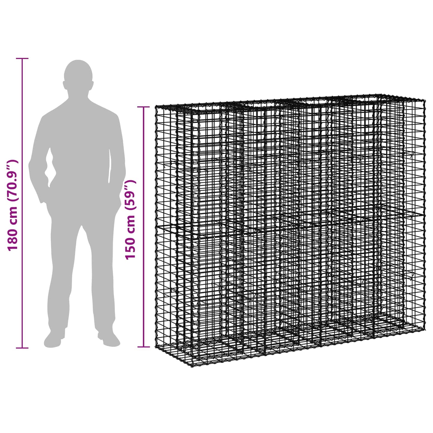 Gabion emelt ágy 2 pcs Ezüst 170 x 50 x 150 cm Horganyzott acél