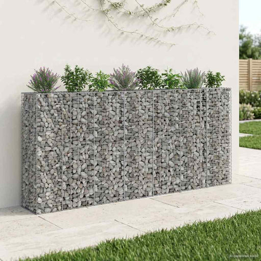 Gabion emelt ágy 4 pcs Ezüst 330 x 50 x 150 cm Horganyzott acél