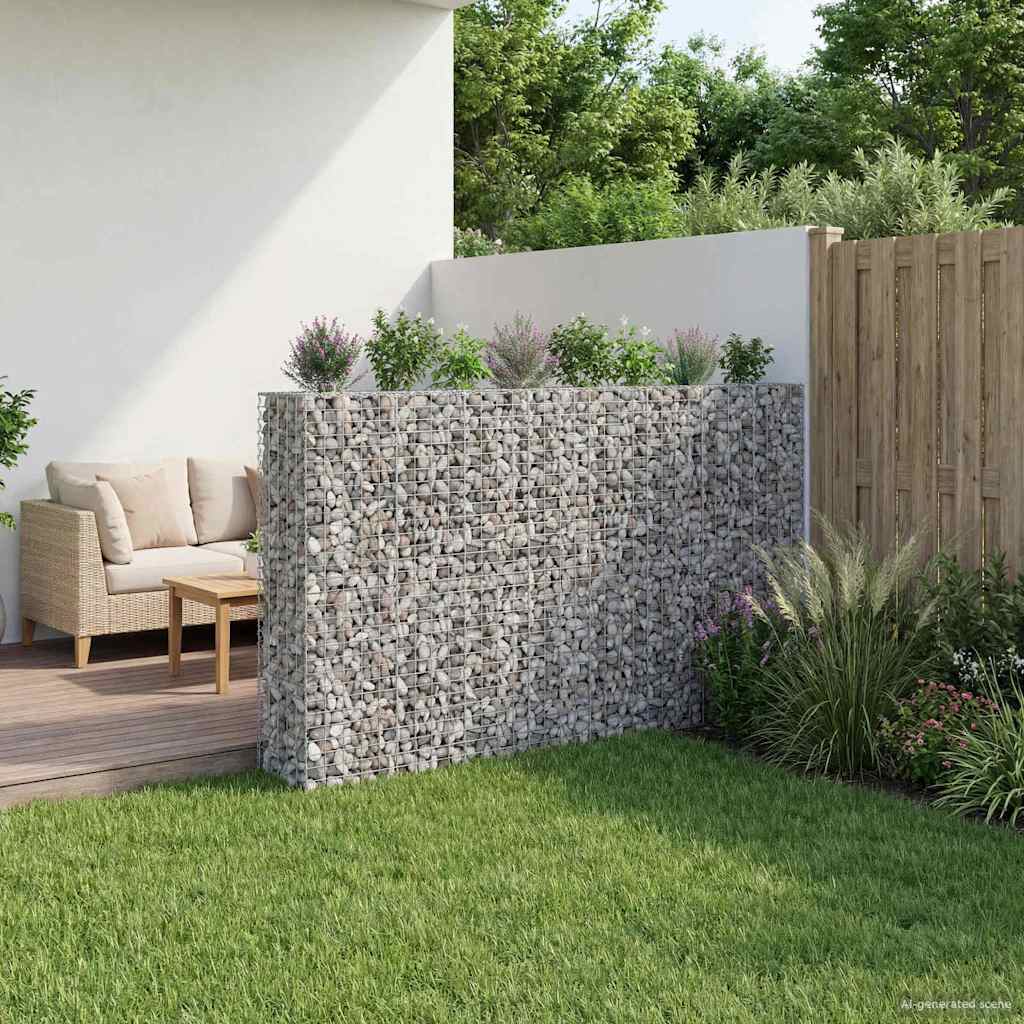Gabion emelt ágy 4 pcs Ezüst 330 x 50 x 150 cm Horganyzott acél