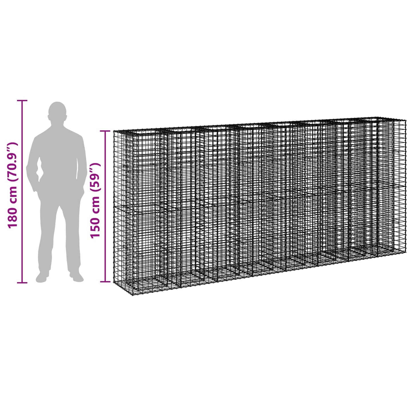 Gabion emelt ágy 4 pcs Ezüst 330 x 50 x 150 cm Horganyzott acél