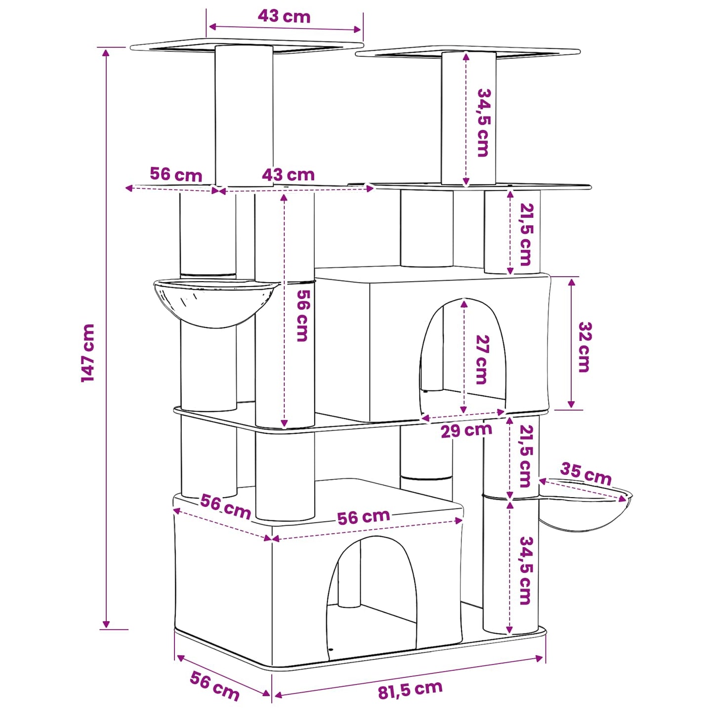Macskafa kapálózó rudakkal 2 db Krémszínű 147 cm