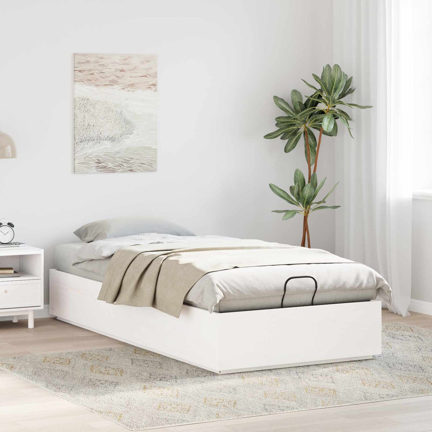Tárolós ottomán ágykeret Fehér 90 x 200 cm Tömör Fenyőfa