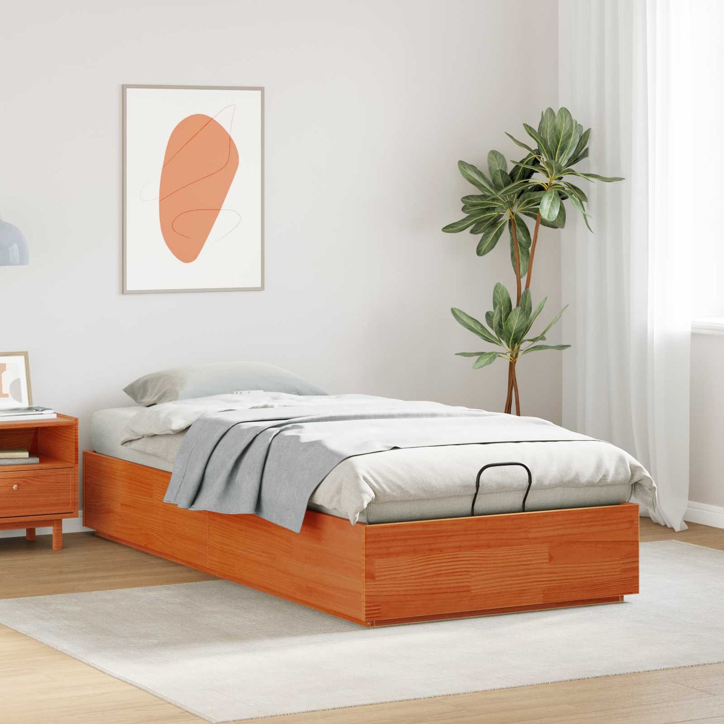 Tárolós ottomán ágykeret Viaszbarna 90 x 200 cm Tömör Fenyőfa