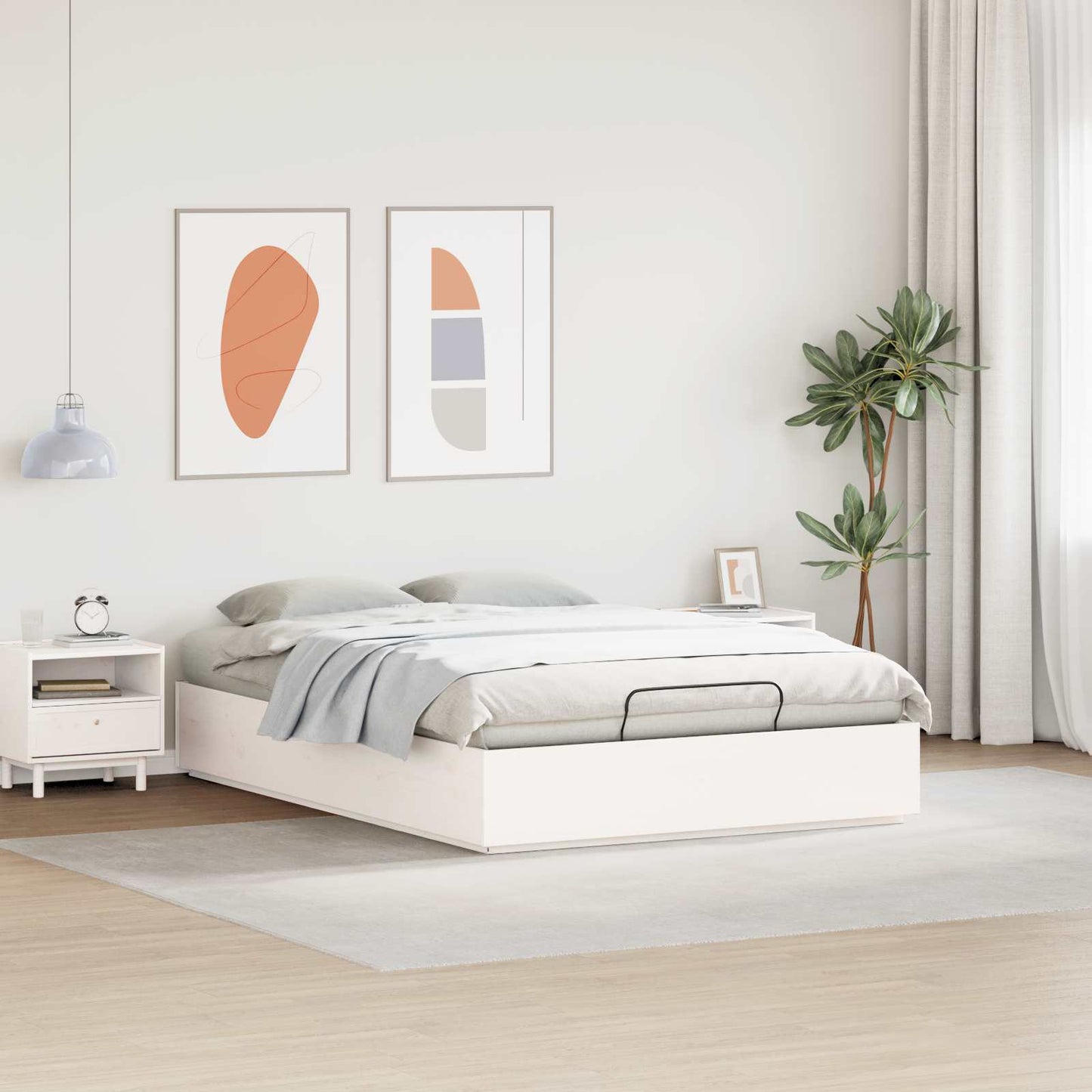 Tárolós ottomán ágykeret Fehér 120 x 200 cm Tömör Fenyőfa