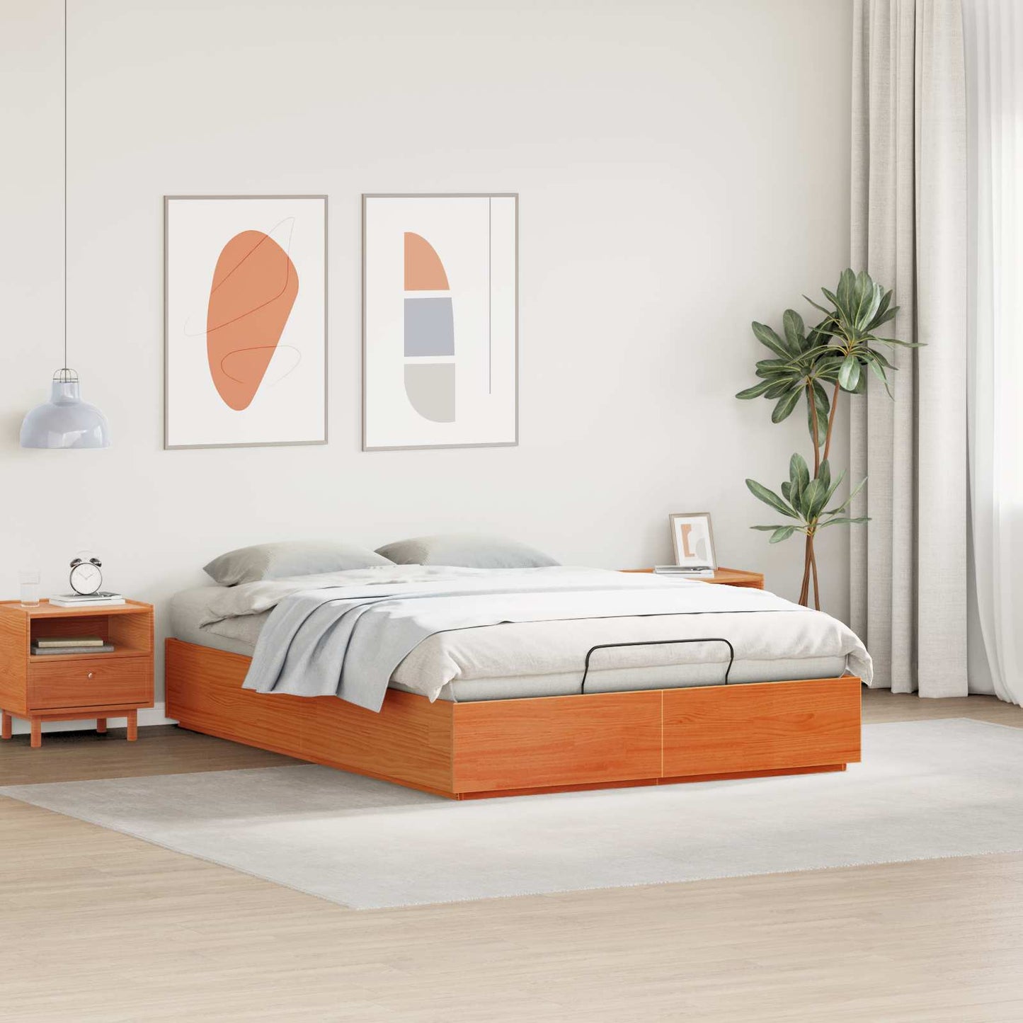 Tárolós ottomán ágykeret Viaszbarna 120 x 200 cm Tömör Fenyőfa
