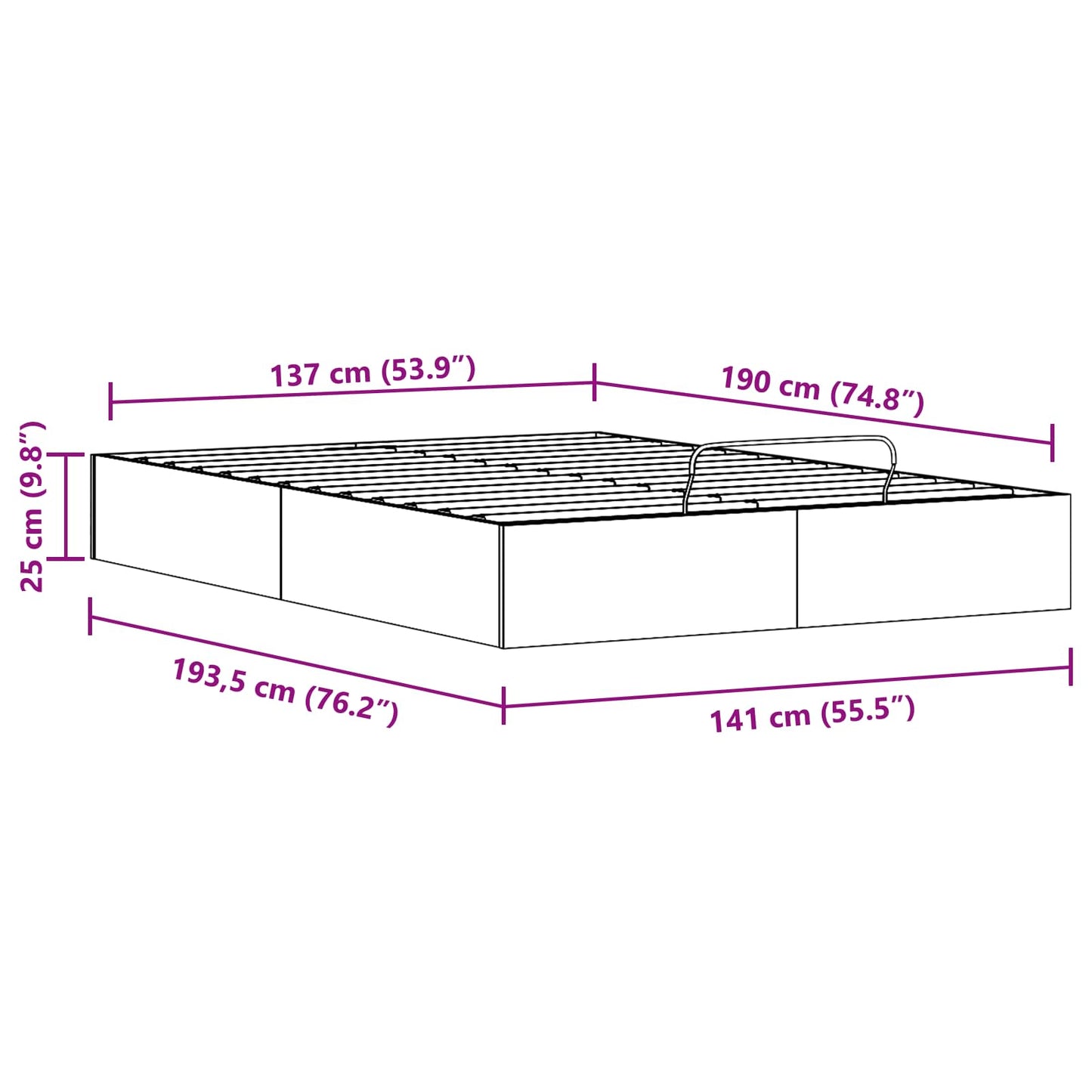 Tárolós ottomán ágykeret Fehér 140 x 190 cm Tömör fenyő