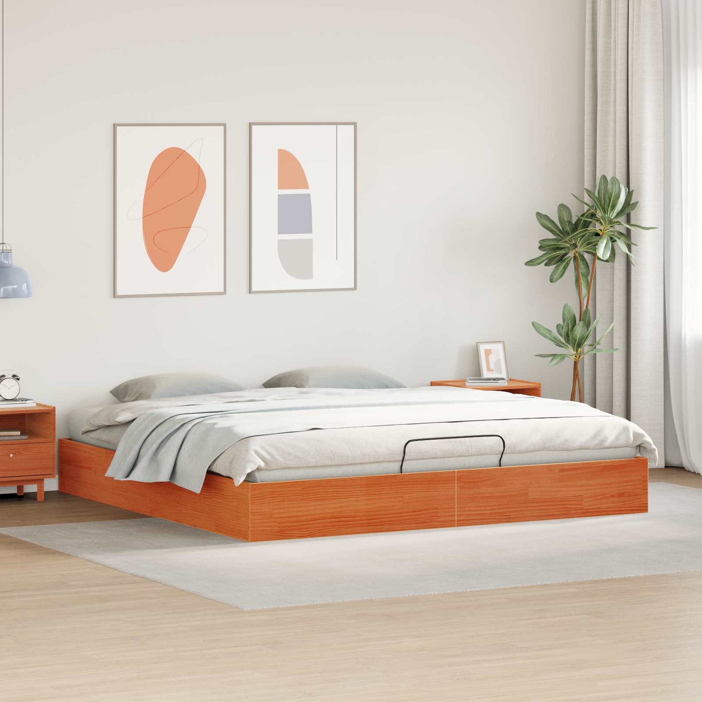 Tárolós ottomán ágykeret Viaszbarna 200 x 200 cm Tömör fenyő