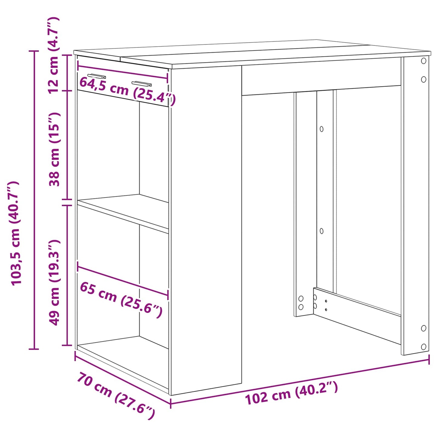 Bárasztal 102 x 70 x 103,5 cm Szerelt Fa Fekete tölgy
