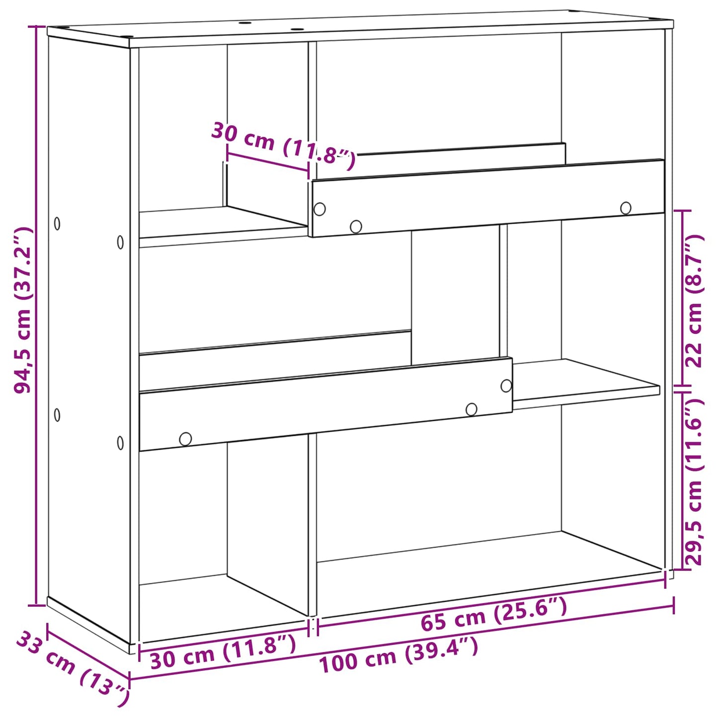 Könyvespolc 4 szintes 100 x 33 x 94,5 cm Szerelt Fa