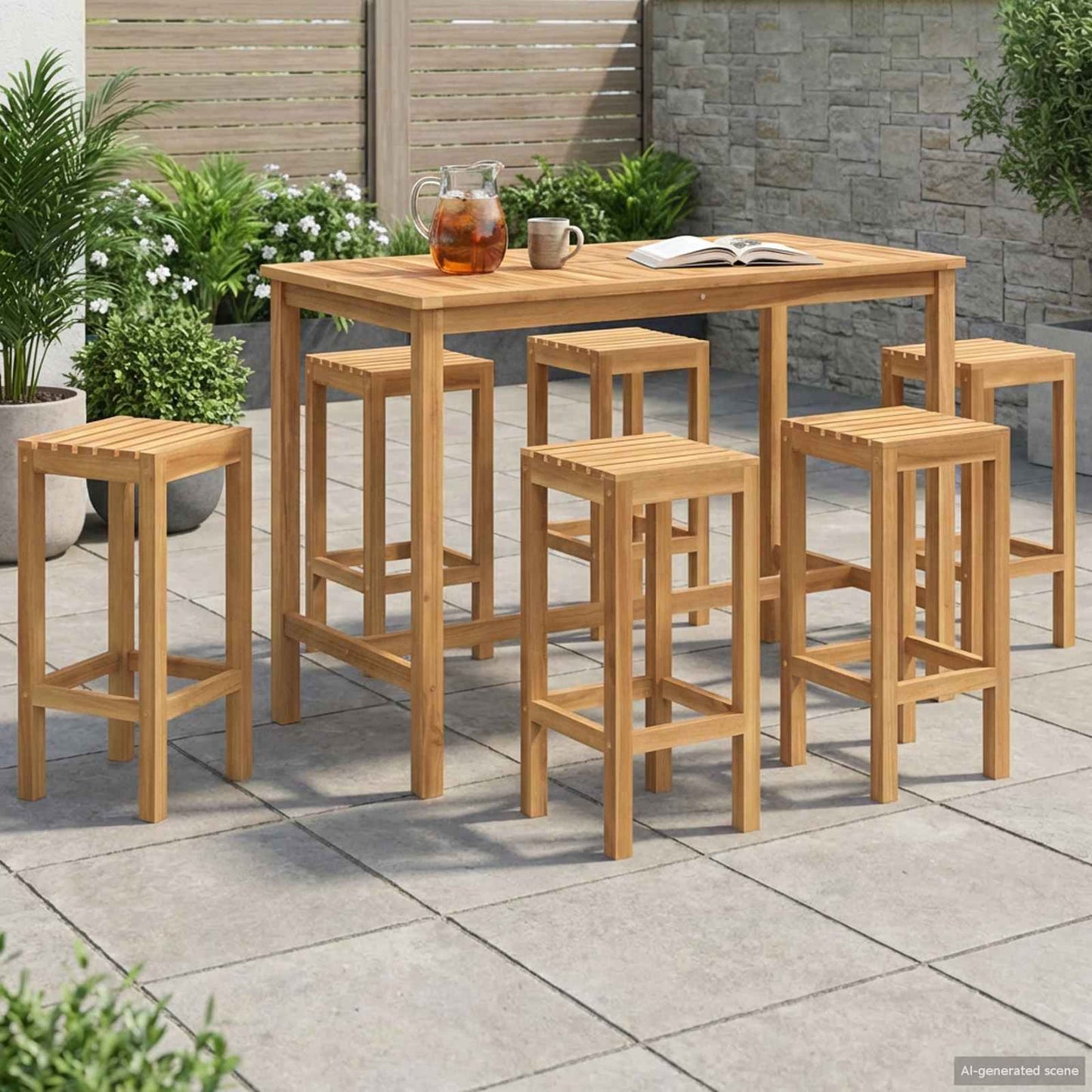 Kültéri Bár Szett 7 pcs Természetes Tömör Teakfa