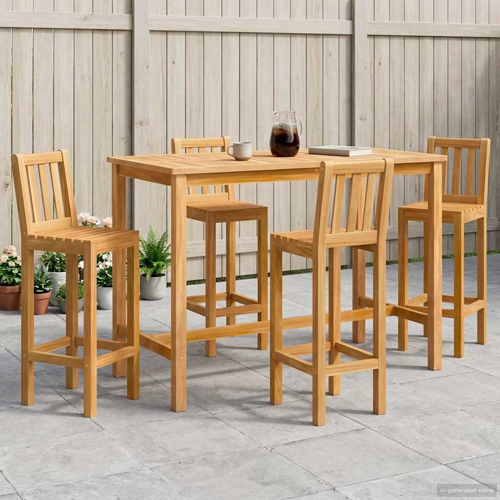 Kültéri Bár Szett 5 pcs Természetes Tömör Teakfa