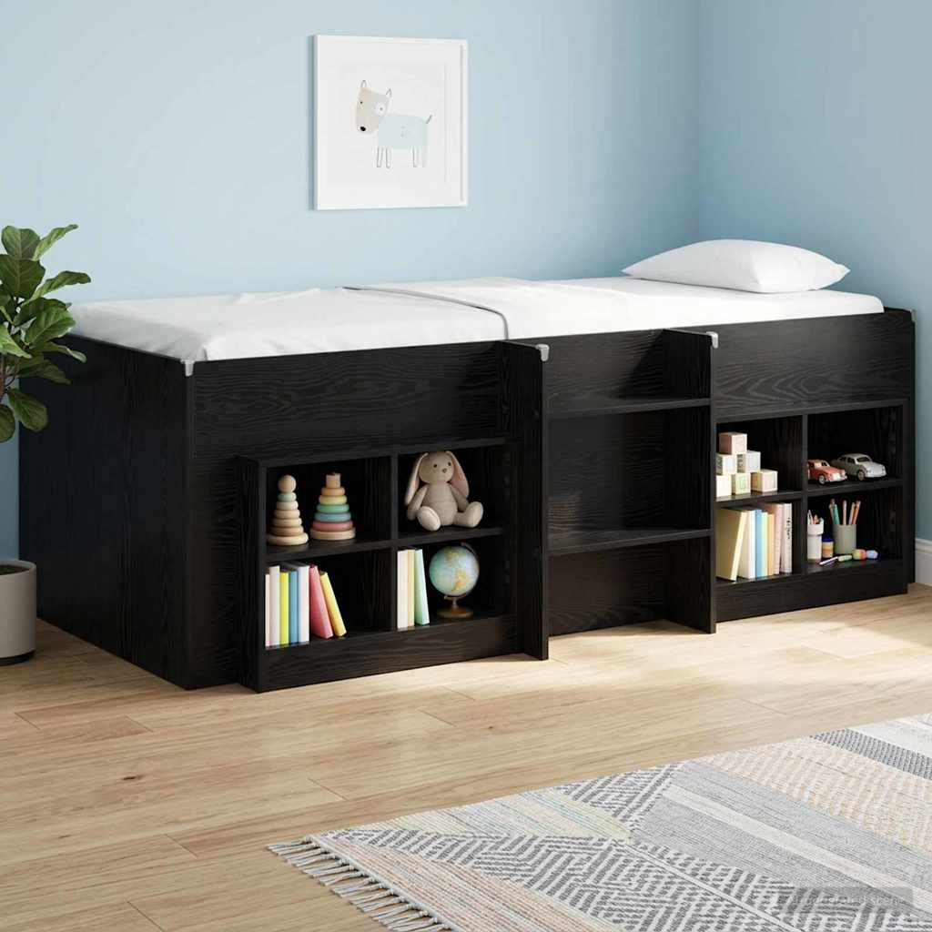 Gyerekek Magas Ágykeret 2 pcs Fekete Tölgy 90 x 200 cm