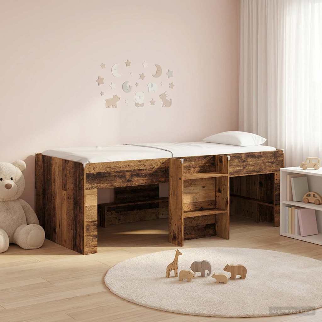 Gyerekek Magas Ágykeret Antik fa 90 x 200 cm Szerelt Fa