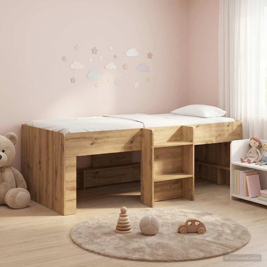 Gyerekek Magas Ágykeret Kézműves Tölgy 90 x 200 cm Szerelt Fa