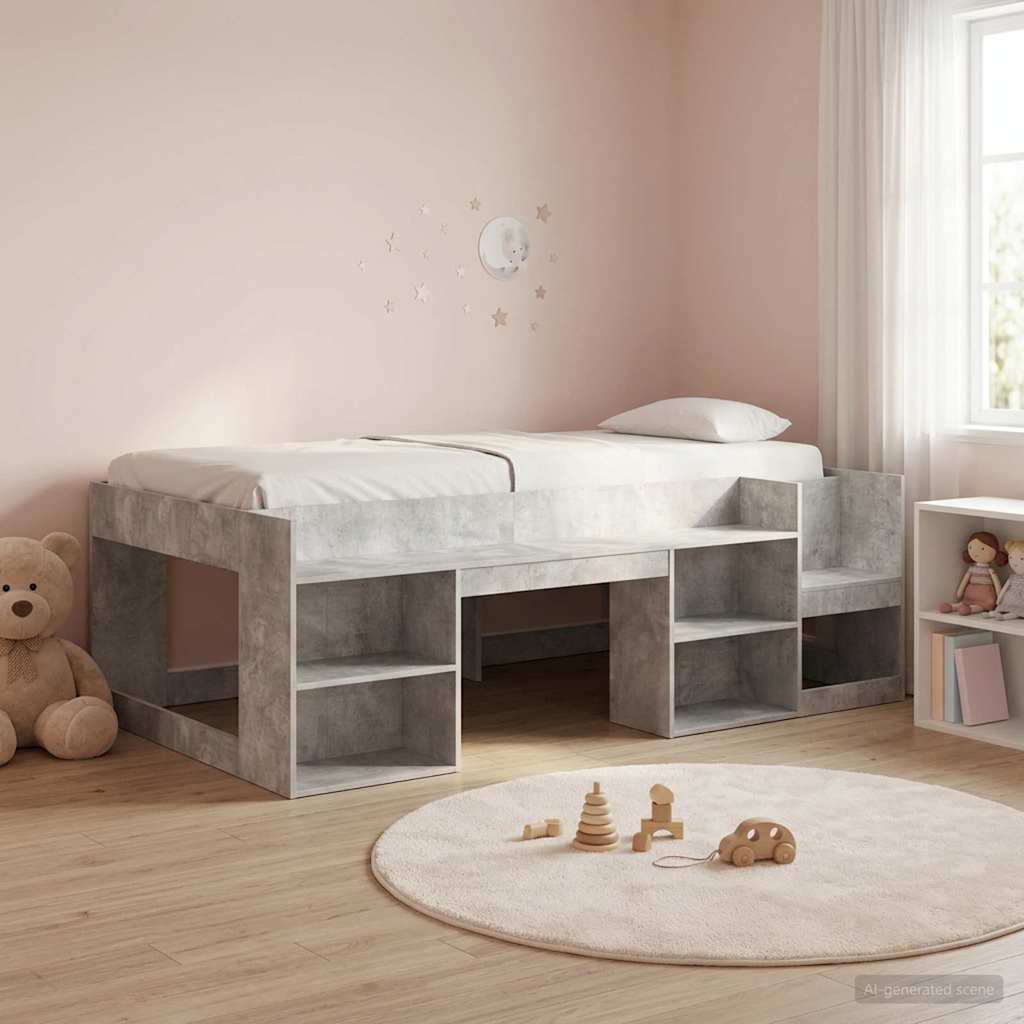 Gyerekágy keret tárolóval Betonszürke 80 x 200 cm Szerelt Fa