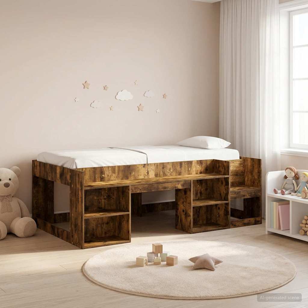Gyerekágy keret tárolóval Füstös Tölgy 80 x 200 cm Szerelt Fa