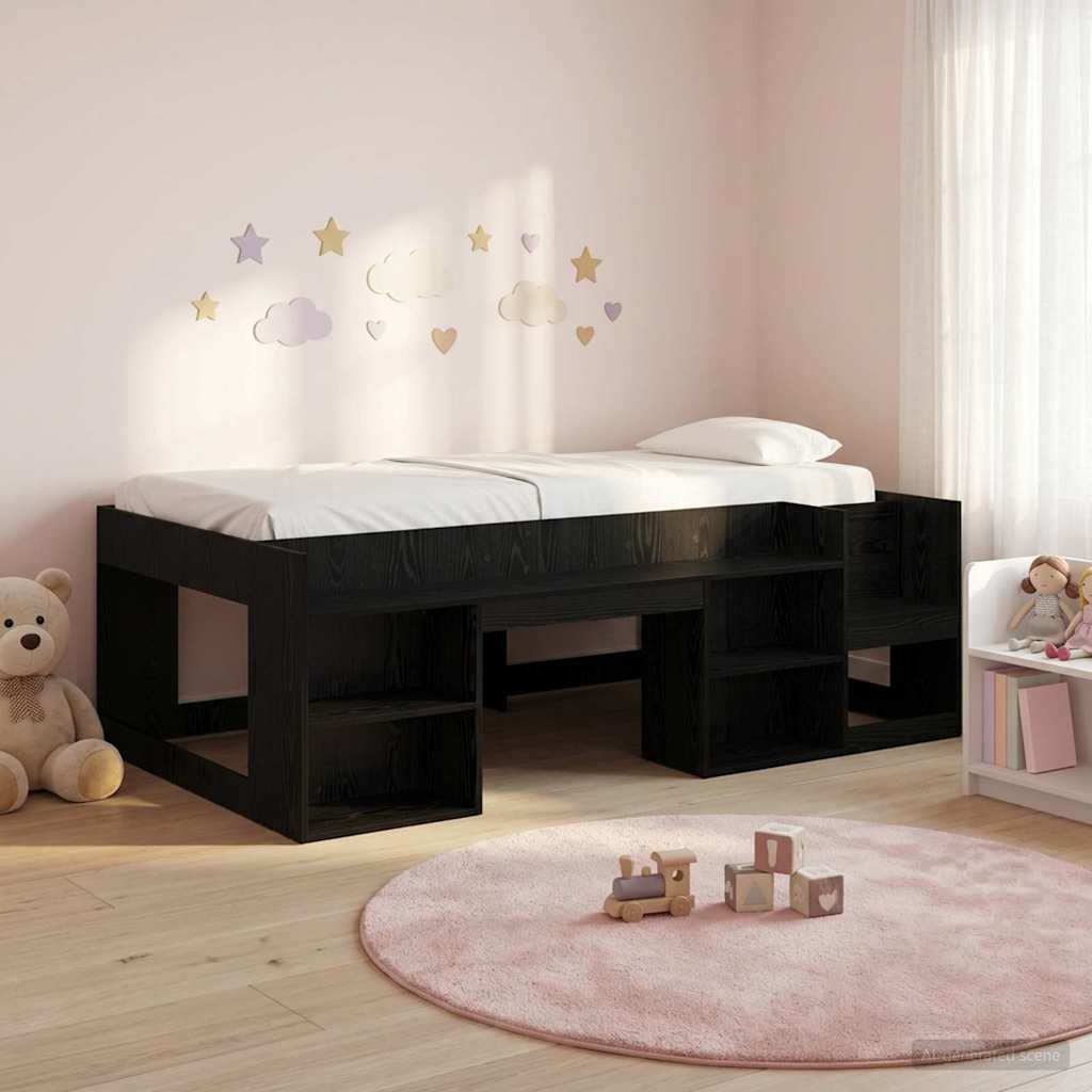 Gyerekágy keret tárolóval Fekete Tölgy 90 x 200 cm Szerelt Fa