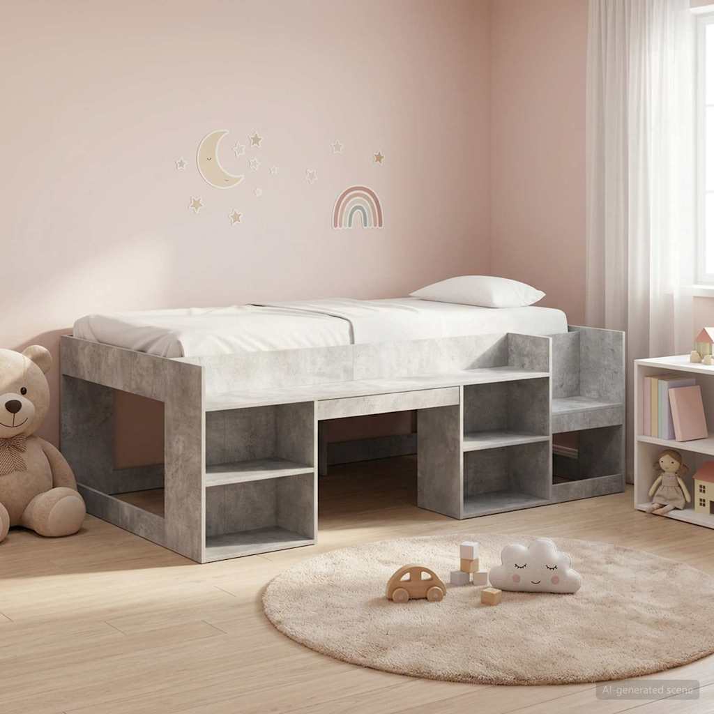 Gyerekágy keret tárolóval Betonszürke 90 x 200 cm Szerelt Fa