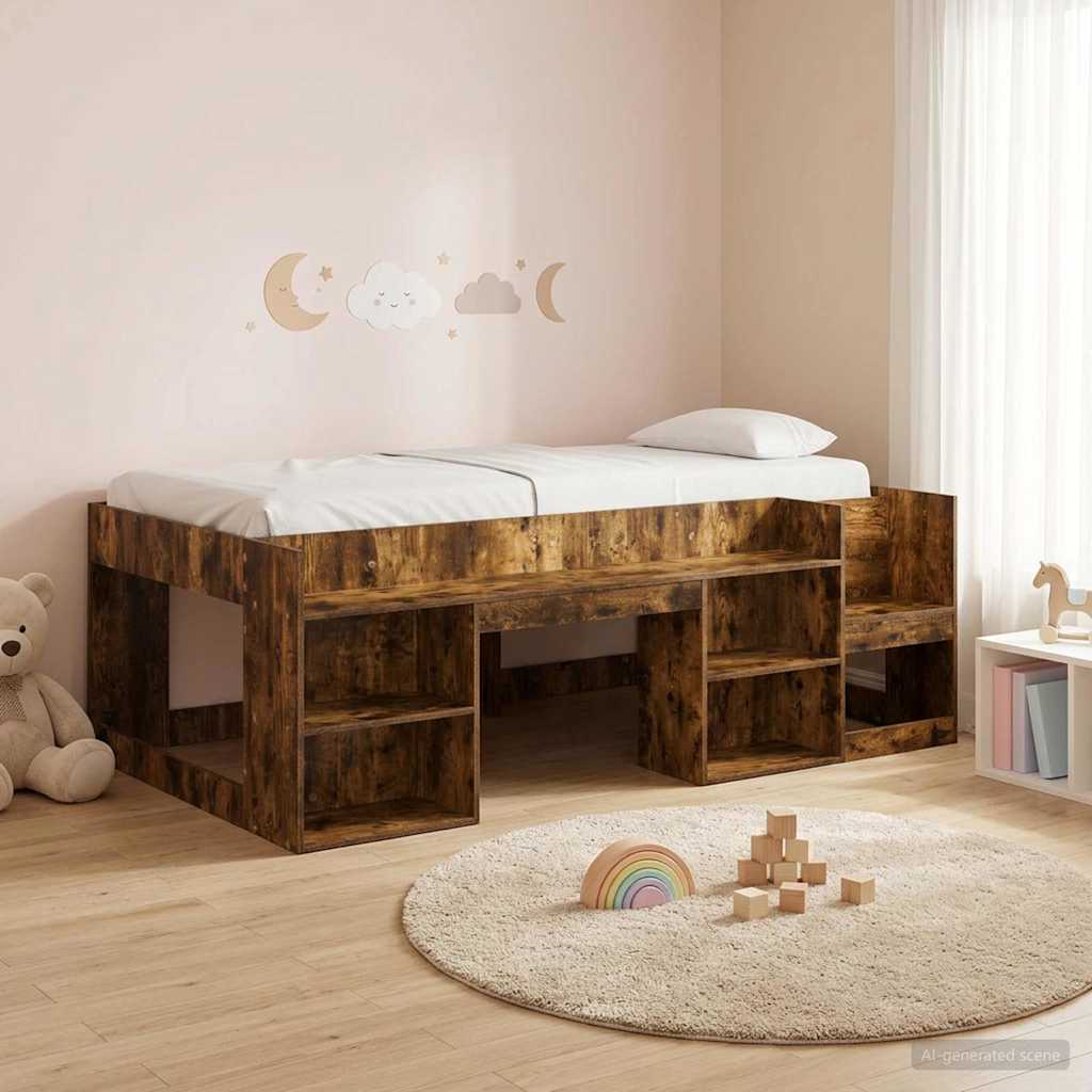 Gyerekágy keret tárolóval Füstös Tölgy 90 x 200 cm Szerelt Fa