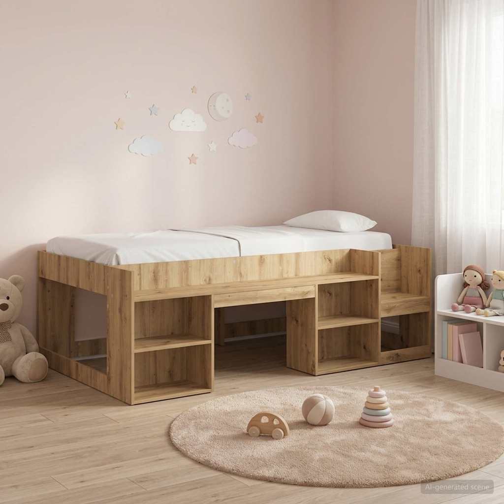 Gyerekágy keret tárolóval Kézműves Tölgy 90 x 200 cm Szerelt Fa