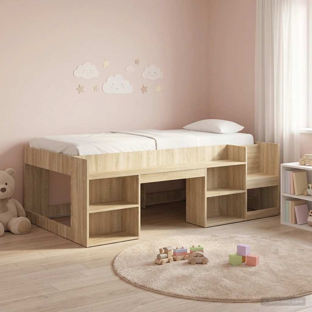 Gyerekágy keret tárolóval Sonoma Tölgy 98.5 x 200 cm Szerelt Fa