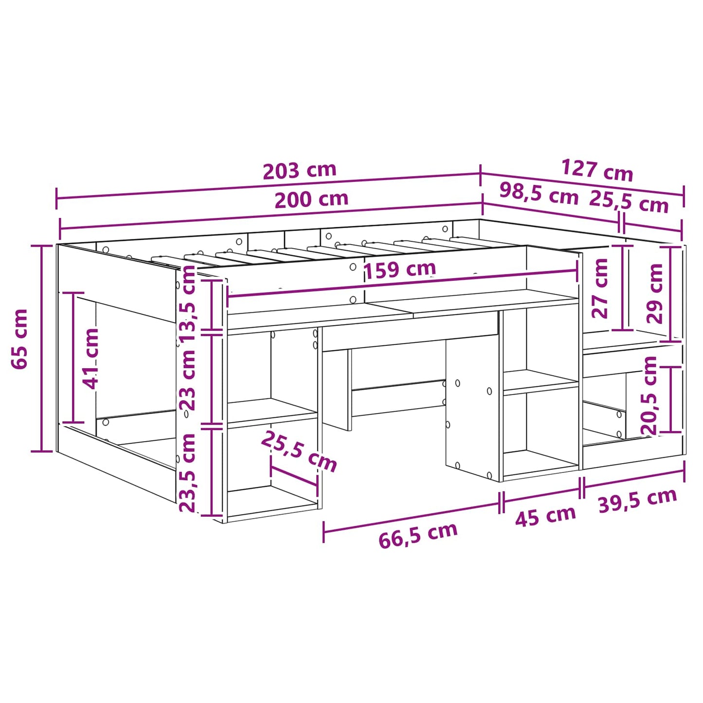 Gyerekágy keret tárolóval Betonszürke 98.5 x 200 cm Szerelt Fa