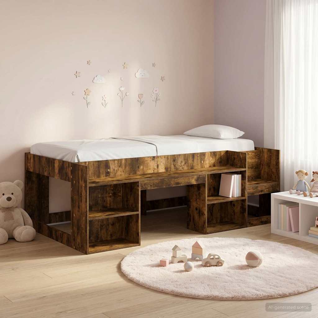 Gyerekágy keret tárolóval Füstös Tölgy 98.5 x 200 cm Szerelt Fa
